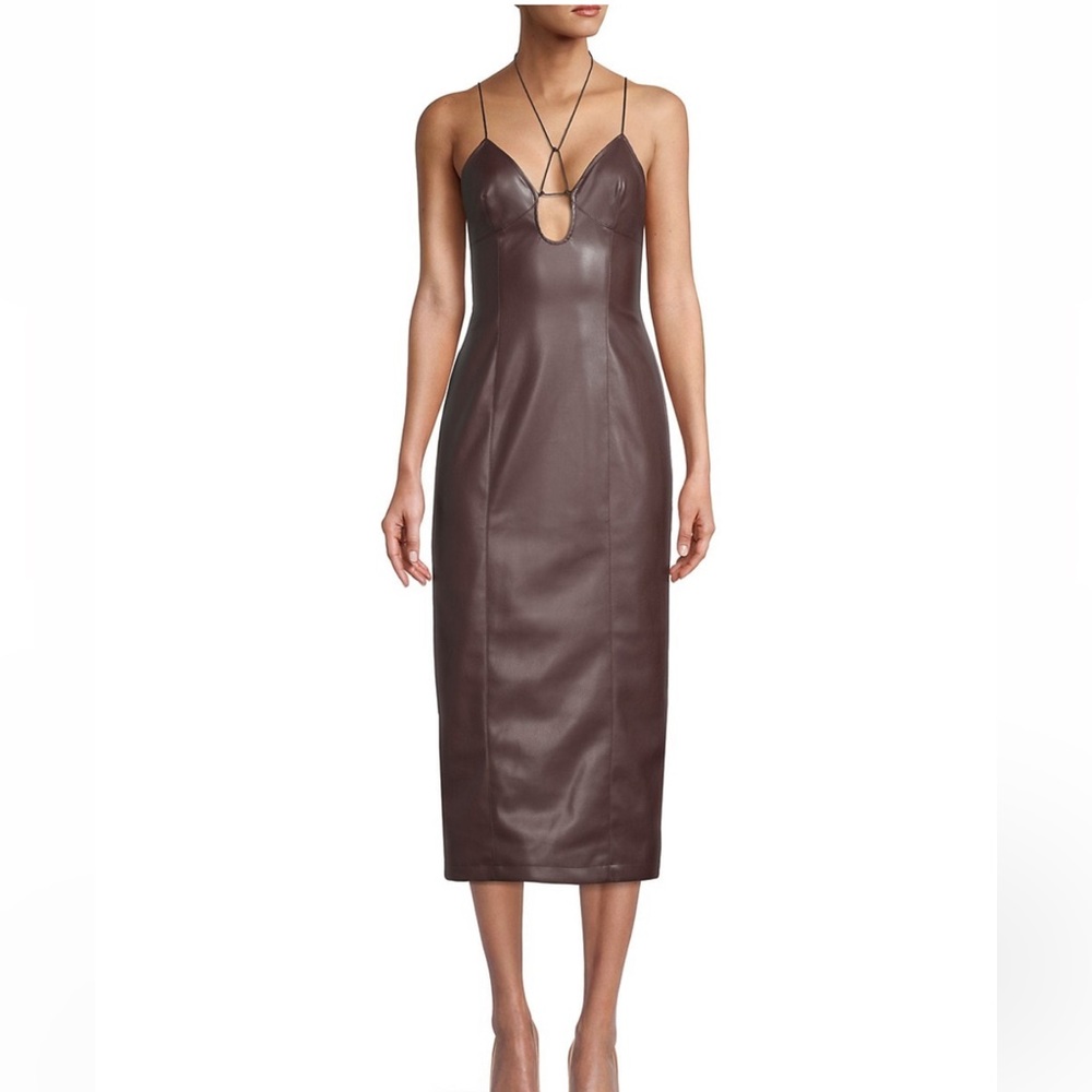 Misha Cary Faux Leather Midi-Dress - Size 2